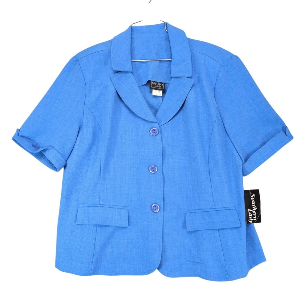 NWT Southern Lady Coastal Blue Textured Blazer Womens 16 Short Sleeve Jacket